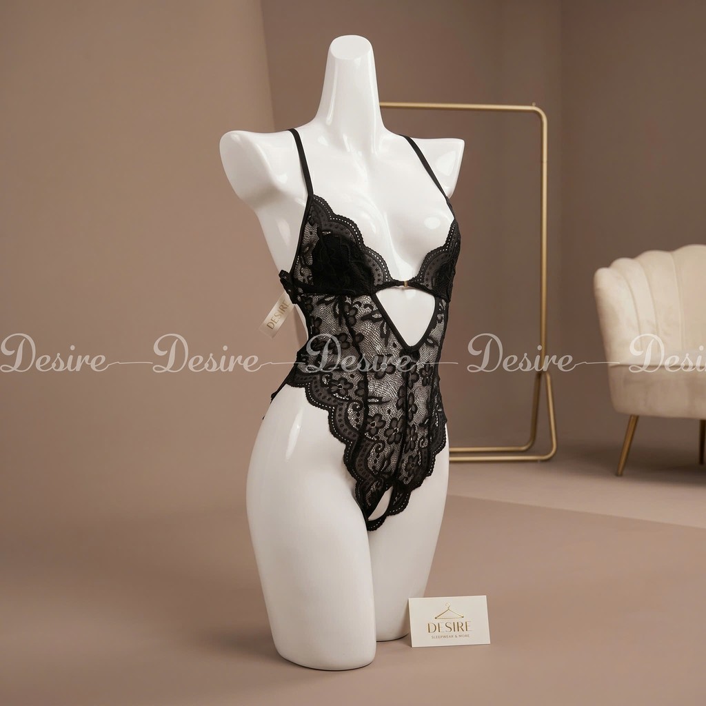 Desire Store, Váy ngủ ren liền thân xẻ đáy cài ngực trước xẻ mông nơ lụa sau gợi cảm sexy DESIRE VN-8748-2 - Đen, L image 11 of 13