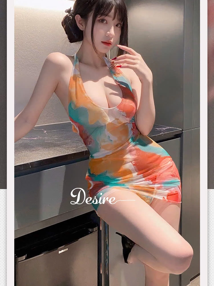 Desire Store, Váy ngủ lưới cột dây yếm hở lưng sexy phong cách bãi biển kèm quần chip DESIRE VN-6308 image 8 of 12