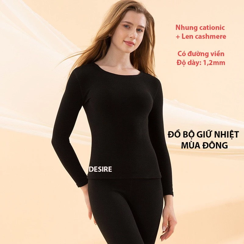 Desire Store, Đồ bộ giữ nhiệt mùa đông siêu nhẹ ấm áp vải Nhung lót Len Cashmere có đường viền dành cho nữ giới ZYOS AGN-003 image 9 of 11