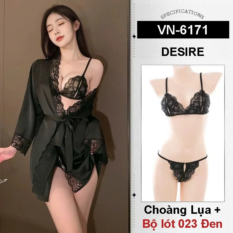 Desire Store, Set áo choàng Ren xuyên thấu Phong cách tiểu thư Sang chảnh gợi cảm DESIRE VN-6171 - Choàng lụa+023 Đen image 18 of 19