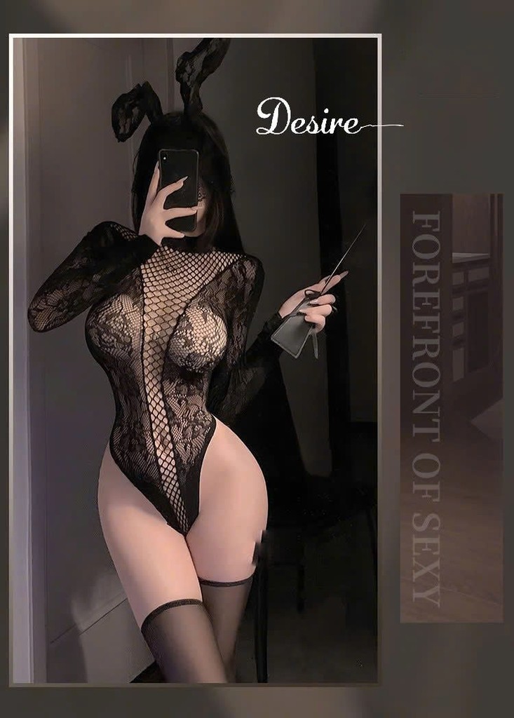 Desire Store, Bodysuit Ren Lưới Hoa Tay Dài Cổ Cao - Đồ ngủ xuyên thấu  DESIRE 7573 (DESIRE 7573 High-Neck Long-Sleeve Floral Lace & Mesh Bodysuit – Sheer Lingerie) image 8 of 24