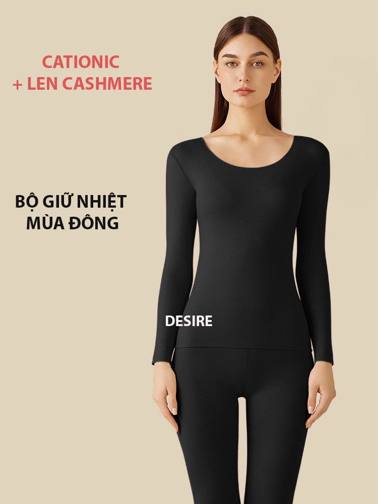 Desire Store, Đồ bộ giữ nhiệt nữ giới mùa đông siêu nhẹ ấm áp vải Nhung lót Len Cashmere không đường viền AGN-002 image 12 of 23