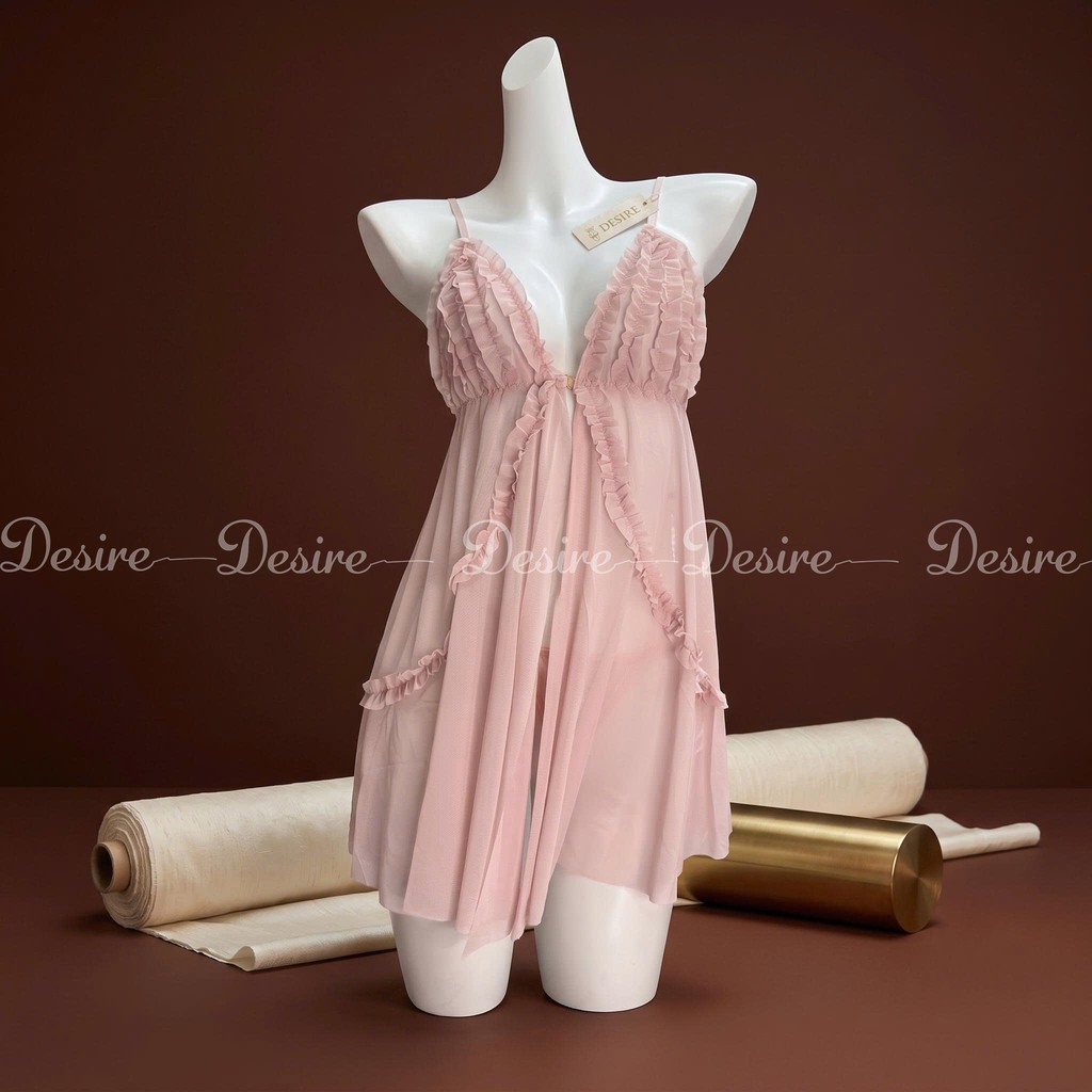 Desire Store, Set Váy Ngủ Voan Mỏng Phối Ren Nhún Bèo Sang Chảnh - Váy Ngủ Gợi Cảm Cao Cấp DESIRE B185 - Váy Hồng nhạt, L (60-80Kg) image 11 of 19