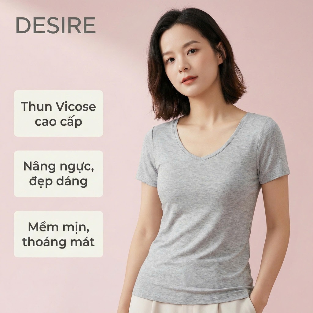 Desire Store, Áo thun ngắn tay có mút ngực thun Vicose cao cấp A2302 image 9 of 20