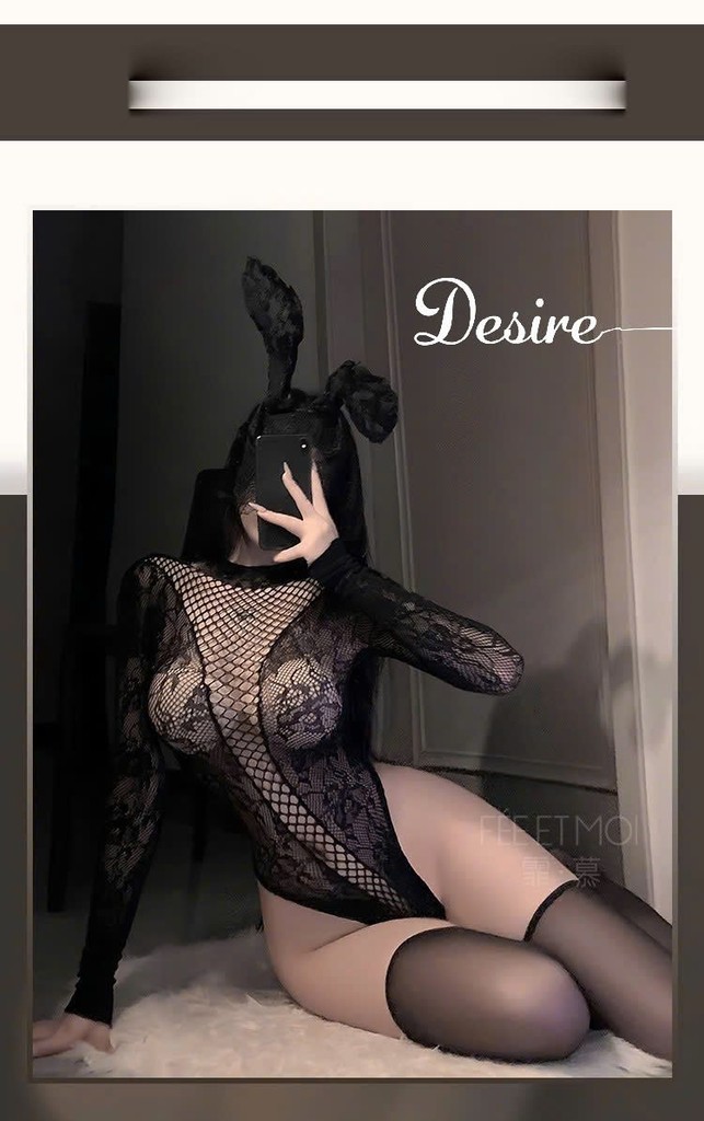 Desire Store, Bodysuit Ren Lưới Hoa Tay Dài Cổ Cao - Đồ ngủ xuyên thấu  DESIRE 7573 (DESIRE 7573 High-Neck Long-Sleeve Floral Lace & Mesh Bodysuit – Sheer Lingerie) image 6 of 24