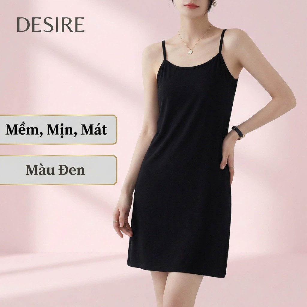 Desire Store, Váy hai dây Váy mặc lót chất thun modal (Gỗ sồi) dáng ôm body cổ ngang có TĂNG ĐƠ điều chỉnh DESIRE VN-062 - Đen ngắn 80cm, M image 10 of 33