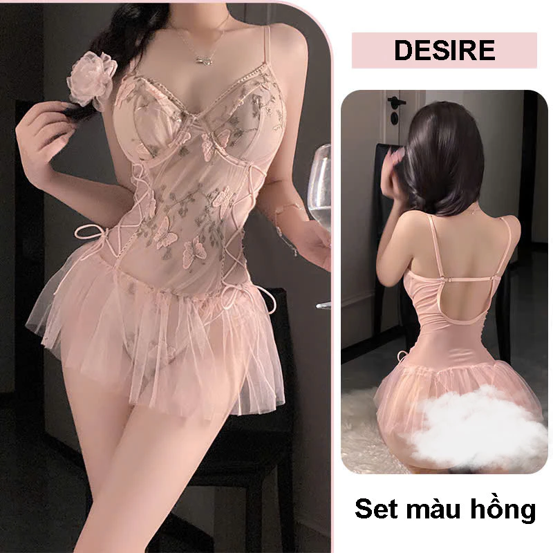 Desire Store, Váy Ngủ Sexy Bodysuit Ren - Đồ Ngủ Liền Thân Xuyên Thấu Gợi Cảm Phong Cách Nàng Thơ DESIRE VN-1306 - Hồng image 11 of 11