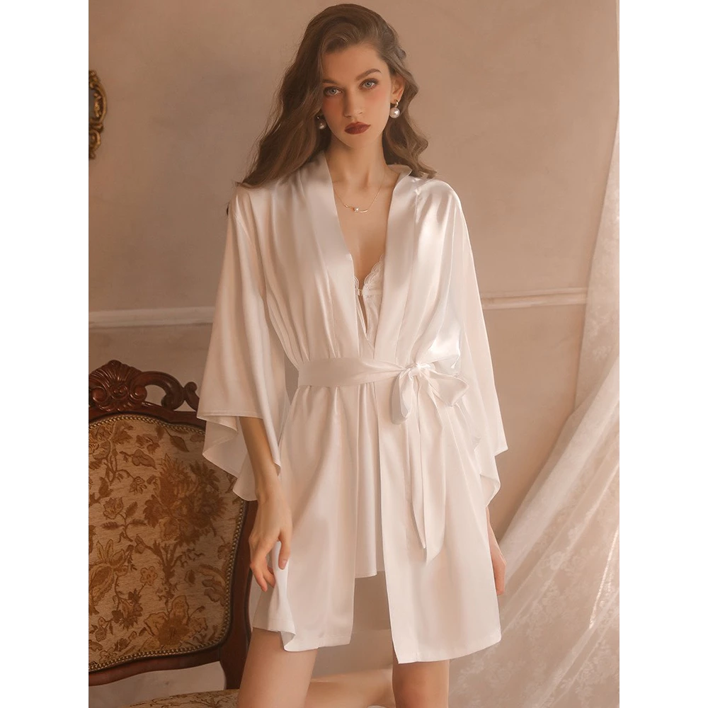 Desire Store, Áo choàng ngủ lụa cao cấp Áo choàng cô dâu gợi cảm Bride hàng loại 1 chính hãng Guiruo VN-1690 - Áo choàng Trắng image 12 of 15