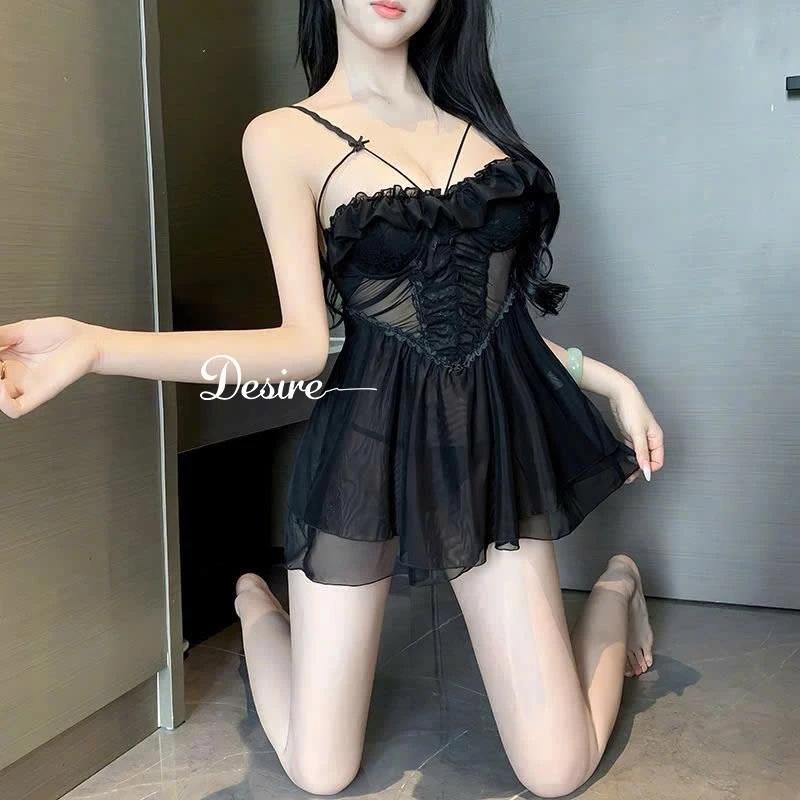 Desire Store, 2063 Váy ngủ ren sexy xuyên thấu có gọng và mút đệm ngực Hàng Cao Cấp  loại 1 DESIRE - Đen image 11 of 12