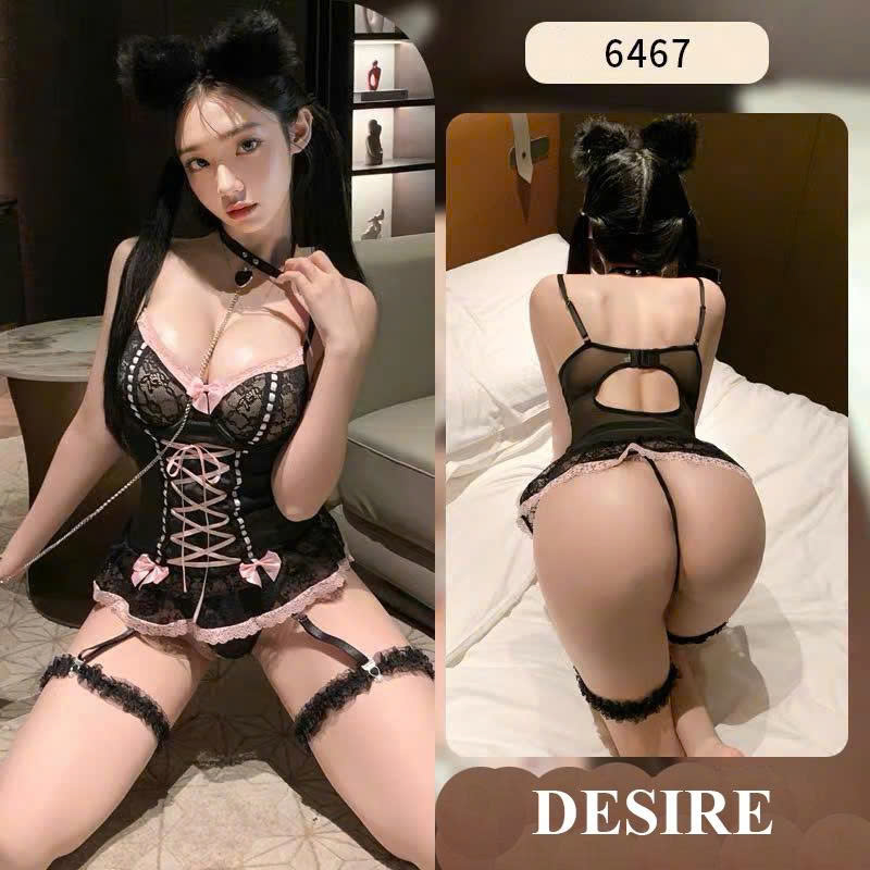 Desire Store, 6467 Bodysuit ren có gọng kèm dây đeo tất sexy hàng cao cấp loại 1 DESIRE - Set đen ko tất image 13 of 14