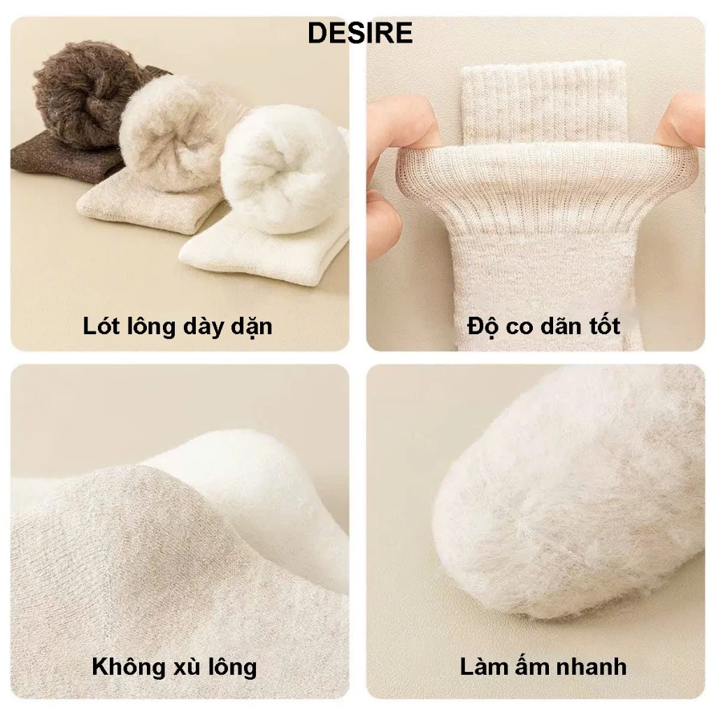 Desire Store, Tất Len Lót Lông dày mềm mịn cao cấp giữ nhiệt siêu ấm chống lạnh tuyệt đối chính hãng BONAS MW1517 image 3 of 14