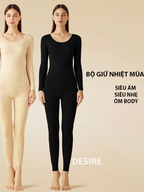 Desire Store, Đồ bộ giữ nhiệt nữ giới mùa đông siêu nhẹ ấm áp vải Nhung lót Len Cashmere không đường viền AGN-002 image 9 of 23