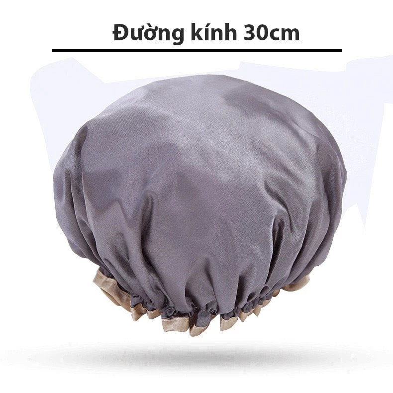 Desire Store, Mũ tắm, mũ ủ tóc Lụa satin bóng 2 lớp dày dặn chống thấm nước tốt TT-001 - Xám đậm 30cm image 12 of 13