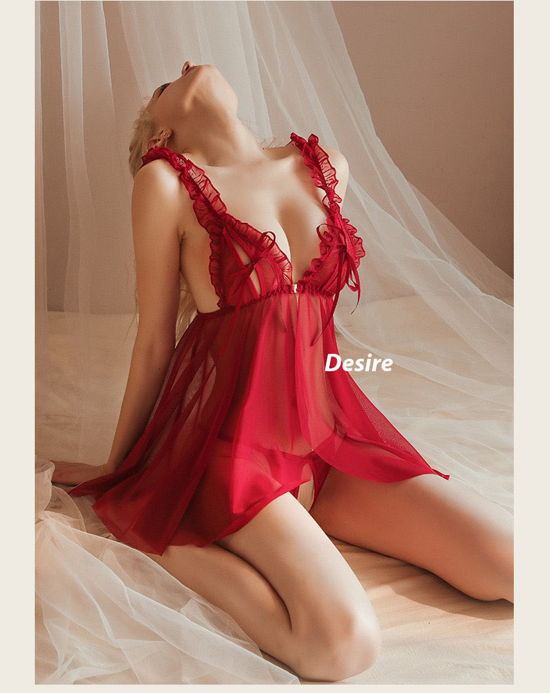 Desire Store, Váy ngủ ren sexy cài trước xẻ trước kèm chip chất ren mềm mịn VN-8471 image 5 of 12