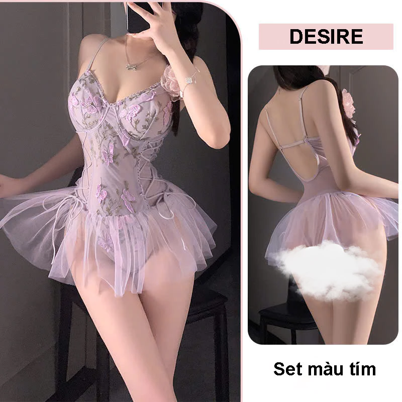 Desire Store, Váy Ngủ Sexy Bodysuit Ren - Đồ Ngủ Liền Thân Xuyên Thấu Gợi Cảm Phong Cách Nàng Thơ DESIRE VN-1306 - Tím nhạt image 10 of 11