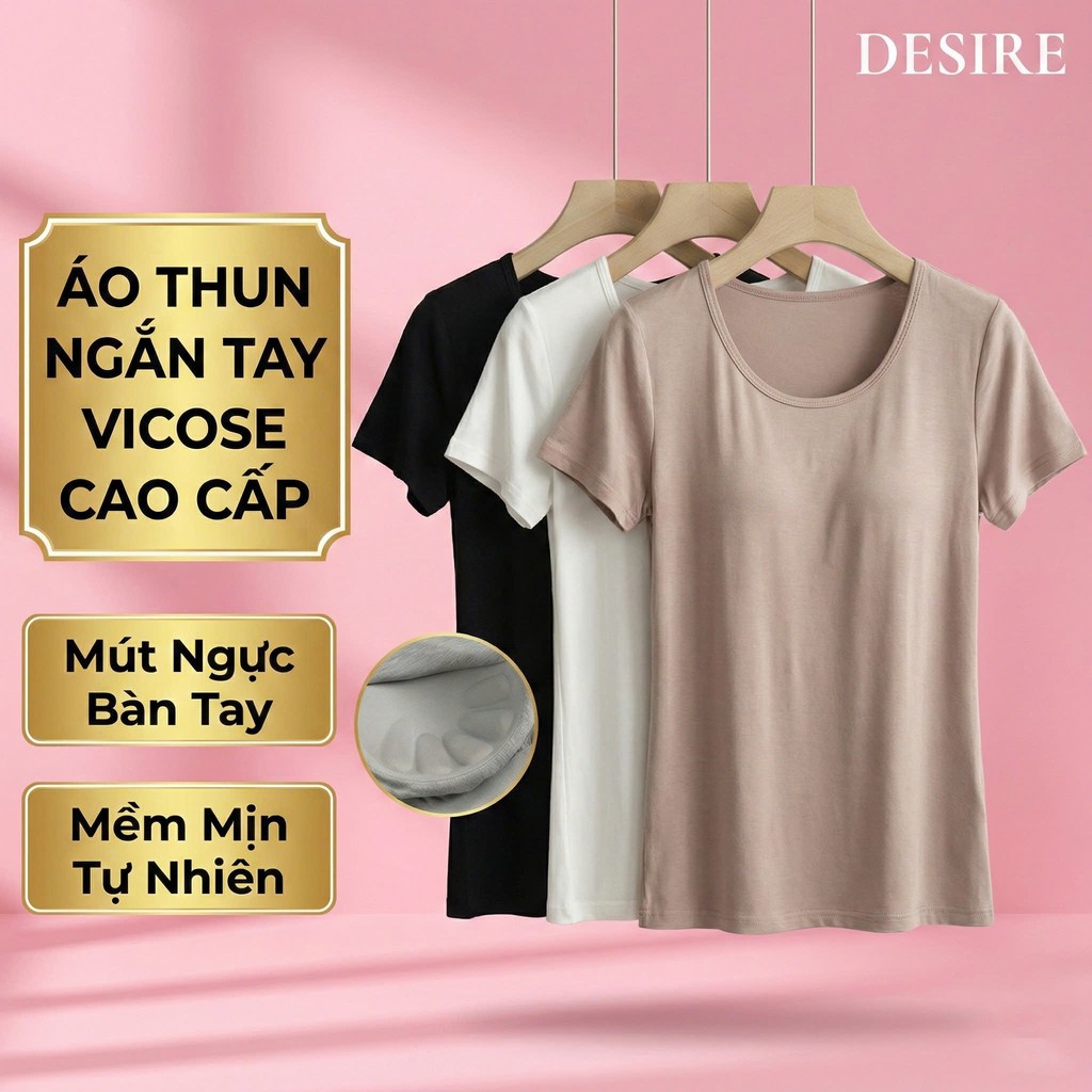 Desire Store, Áo thun ngắn tay có mút ngực thun Vicose cao cấp A2302 image 2 of 20