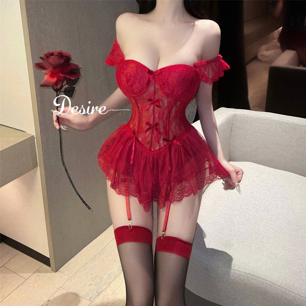 Desire Store, Váy Ngủ Ren Đỏ Phối Nơ Sexy DESIRE - 8907 (Sexy Red Lace Nightdress with Bow Detail DESIRE - 8907) image 10 of 15