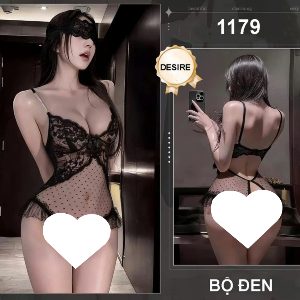 Desire Store, 1179 Váy ngủ liền thân - Bodysuit ren xẻ đáy sexy gợi cảm Hàng QC loại 1 cao cấp DESIRE - 1179 Đen, L (60-70kg) image 12 of 16