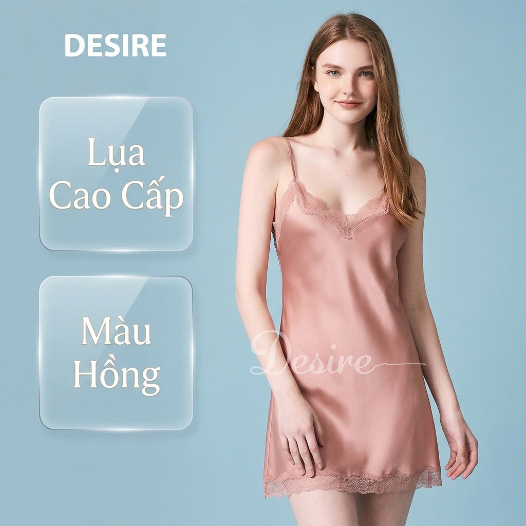 Desire Store, Váy ngủ lụa Đầm ngủ hai dây lụa kèm chip phối ren gợi cảm sexy VN-169-1 - Váy Hồng, M image 11 of 32