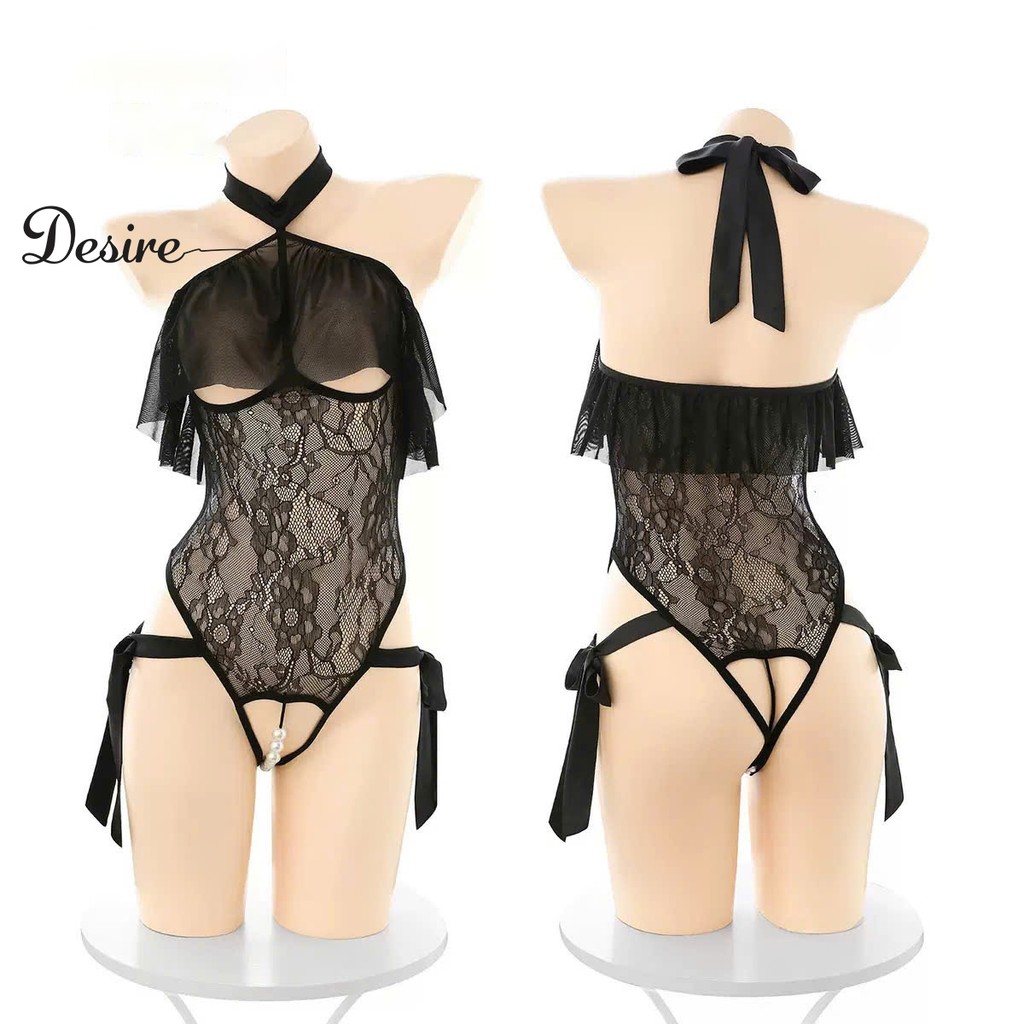 Desire Store, F040 Váy Ngủ Bodysuit Ren Voan Phối Nơ Cột Cổ Xuyên Thấu Cao Cấp DESIRE image 8 of 12