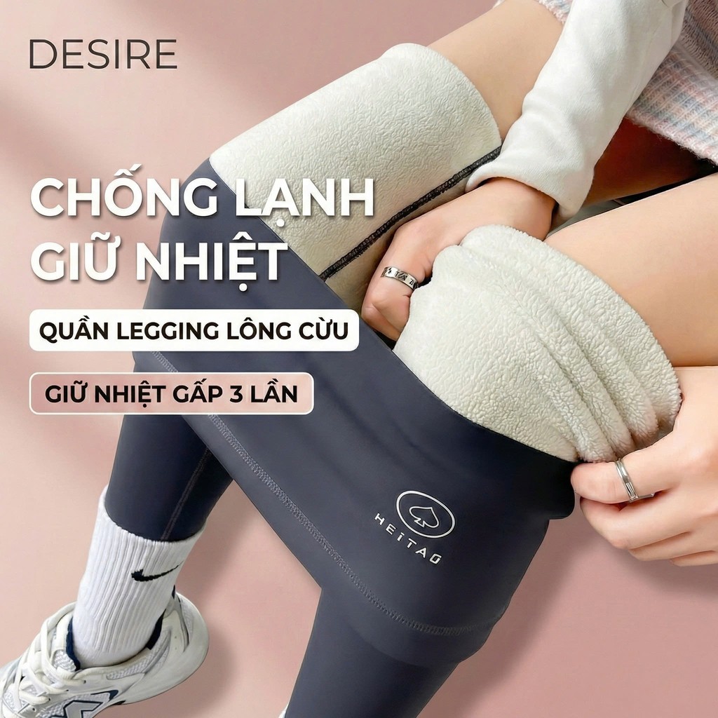 Desire Store, Quần legging cạp cap giữ nhiệt lót nỉ bông dày phong cách năng động thể thao Heitag Cá mập QGN-9113 image 8 of 14