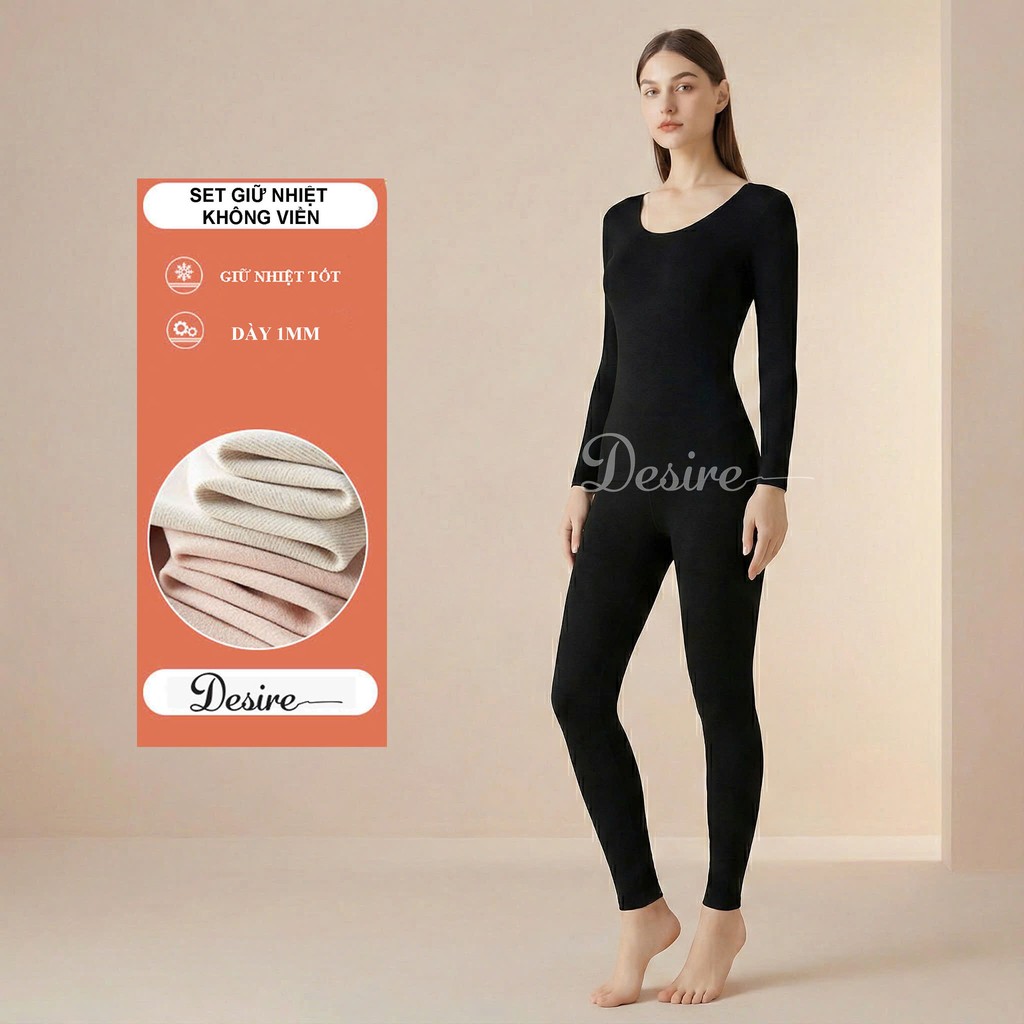 Desire Store, Đồ bộ giữ nhiệt nữ giới mùa đông siêu nhẹ ấm áp vải Nhung lót Len Cashmere không đường viền AGN-002 - Màu Đen ko viền, 3XL (70-80 KG) image 10 of 23
