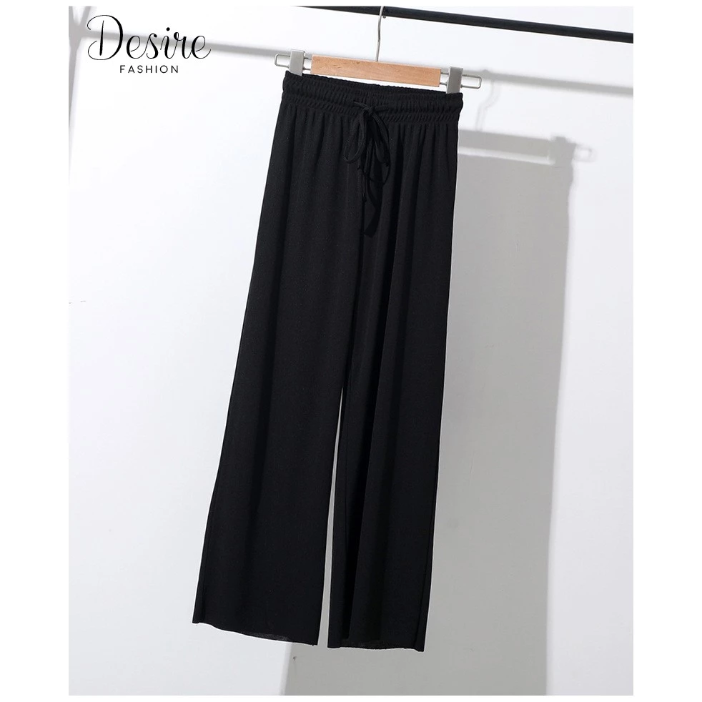 Desire Store, [Hình thật] Quần thun tăm dáng suông ống rộng cạp chun cao cấp form chuẩn Desire QN-001 - Đen lửng 90cm, XL (55-59kg) image 9 of 13