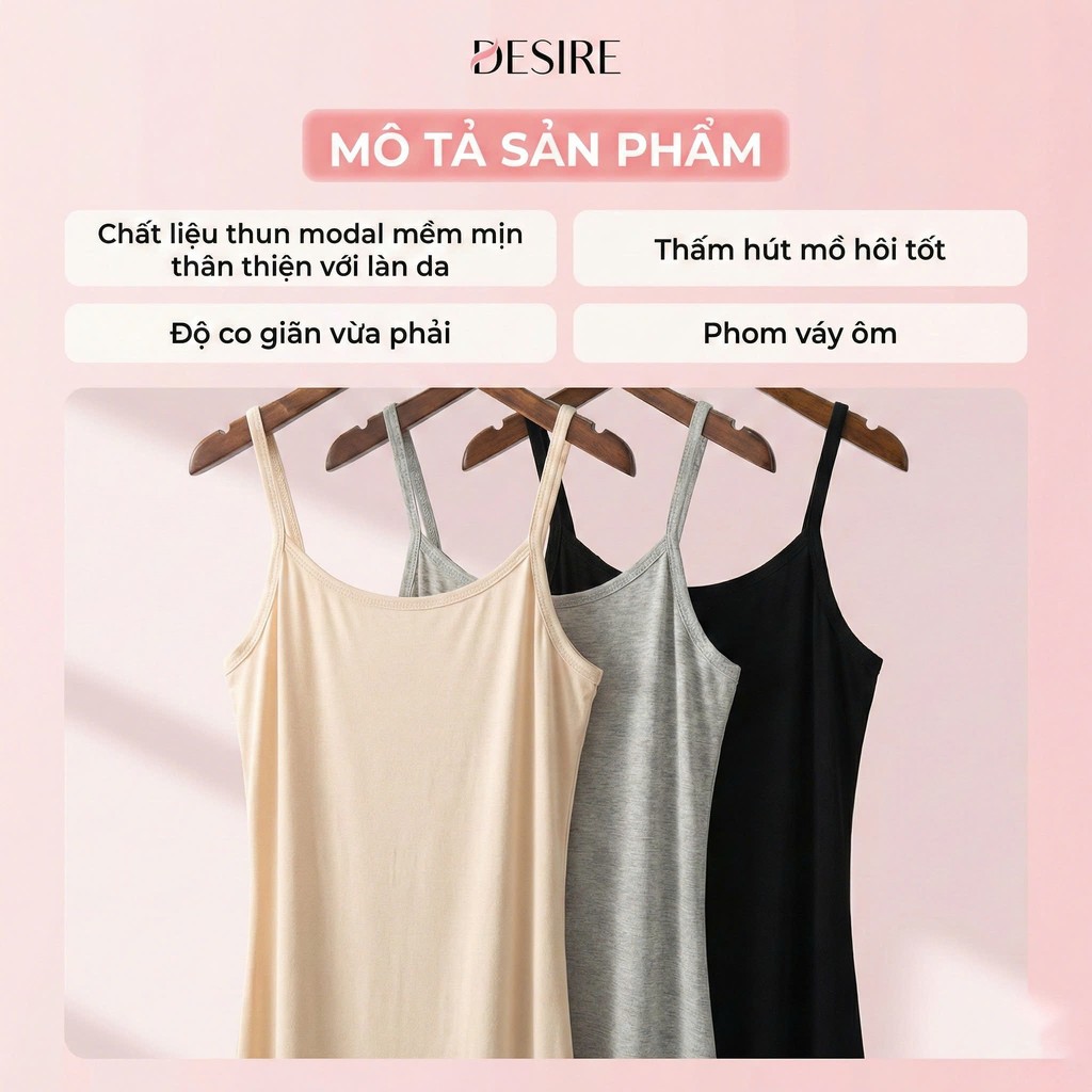 Desire Store, Váy hai dây Váy mặc lót chất thun modal (Gỗ sồi) dáng ôm body cổ ngang có TĂNG ĐƠ điều chỉnh DESIRE VN-062 image 6 of 33