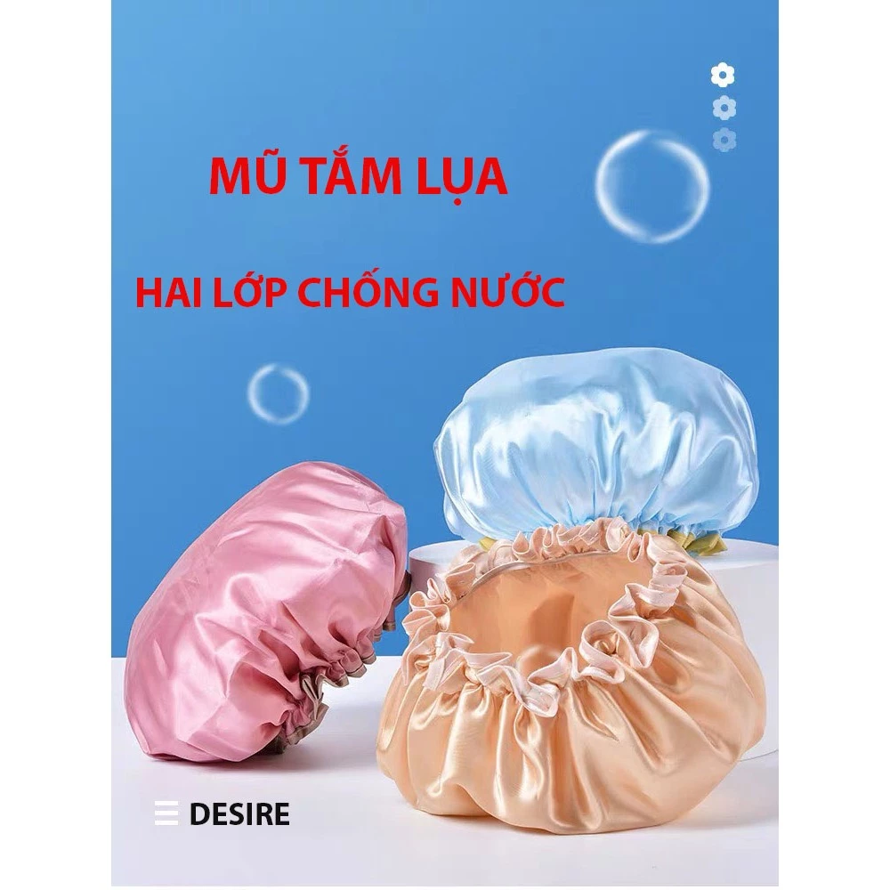 Desire Store, Mũ tắm, mũ ủ tóc Lụa satin bóng 2 lớp dày dặn chống thấm nước tốt TT-001 image 1 of 13