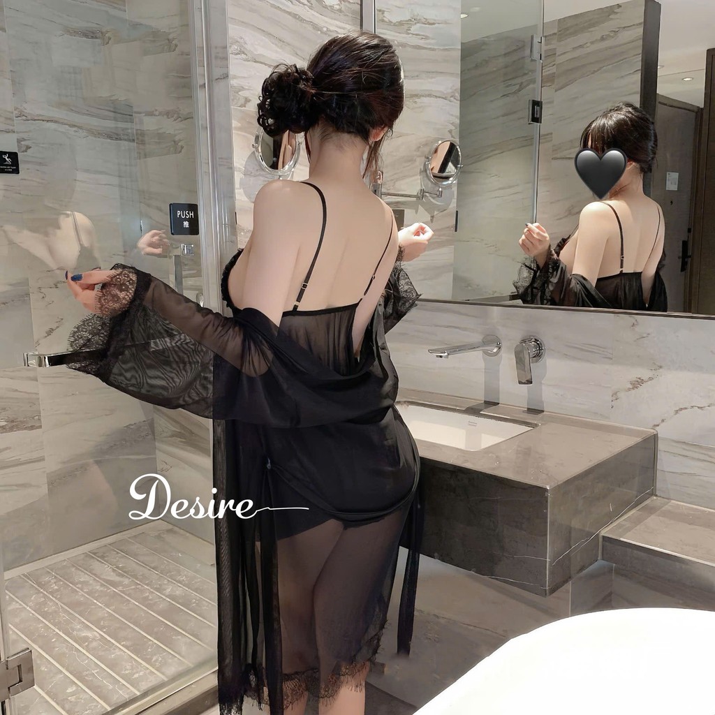 Desire Store, Set Váy Ngủ Voan Mỏng Phối Ren Nhún Bèo Sang Chảnh - Váy Ngủ Gợi Cảm Cao Cấp DESIRE B185 image 9 of 18