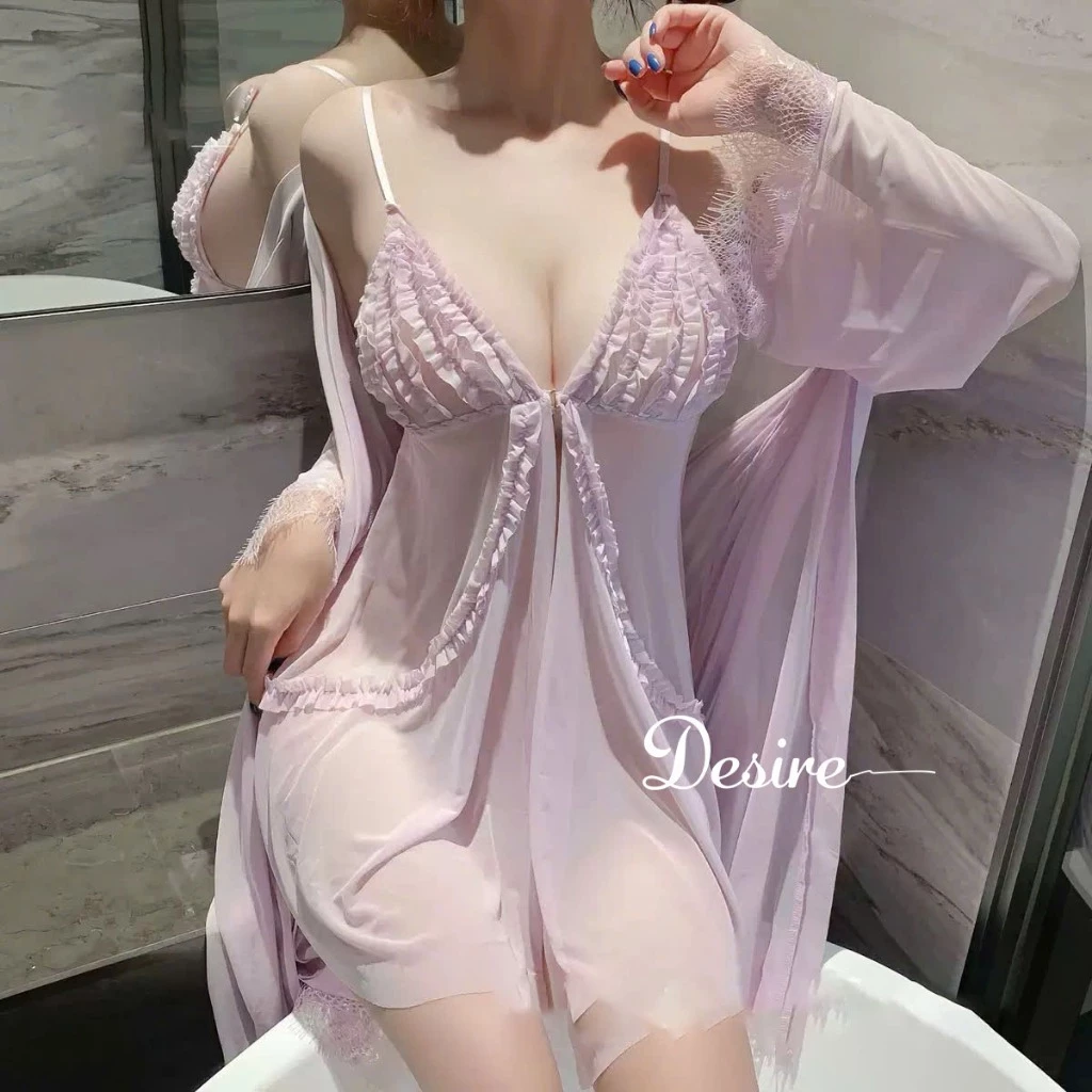 Desire Store, Set Váy Ngủ Voan Mỏng Phối Ren Nhún Bèo Sang Chảnh - Váy Ngủ Gợi Cảm Cao Cấp DESIRE B185 image 2 of 16