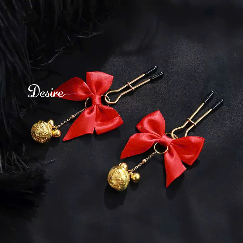 Desire Store, Kẹp Nhũ Hoa-Kẹp Đầu Ti Cặp Đôi Thắt Nơ Đỏ Chuông Vàng Quyến Rũ DESIRE KT-01 image 4 of 5