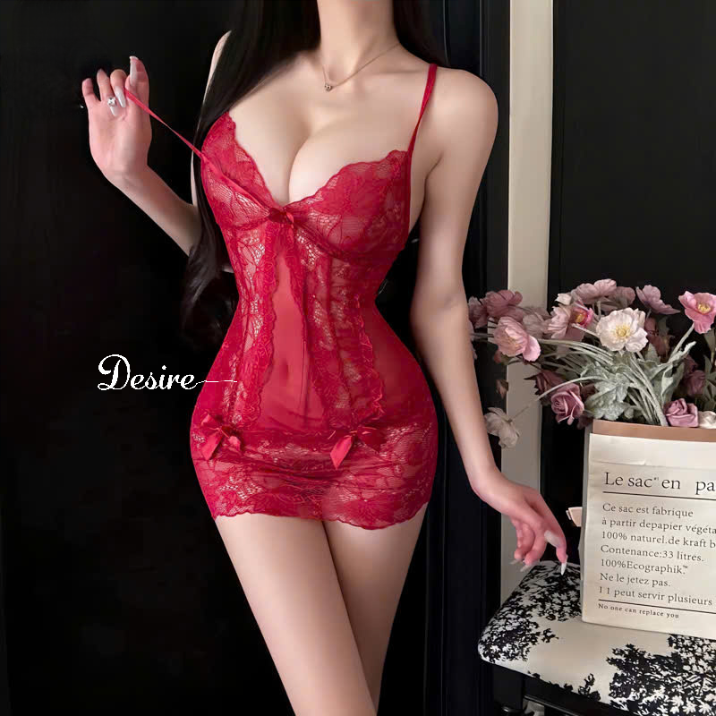 Desire Store, 9235 Váy ngủ ren hai dây xuyên thấu xẻ ngực gợi cảm kèm quần chip DESIRE image 16 of 20