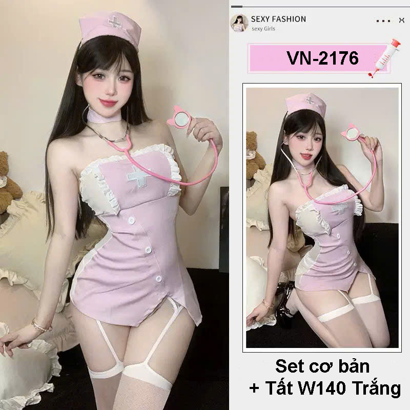 Desire Store, Bộ Đồ Ngủ Cosplay Cô Y Tá Đầy Đủ Phụ Kiện Màu Hồng Pastel Quyến Rũ DESIRE VN-2176 - Bộ Hồng + TấtW140 Trắng image 9 of 9