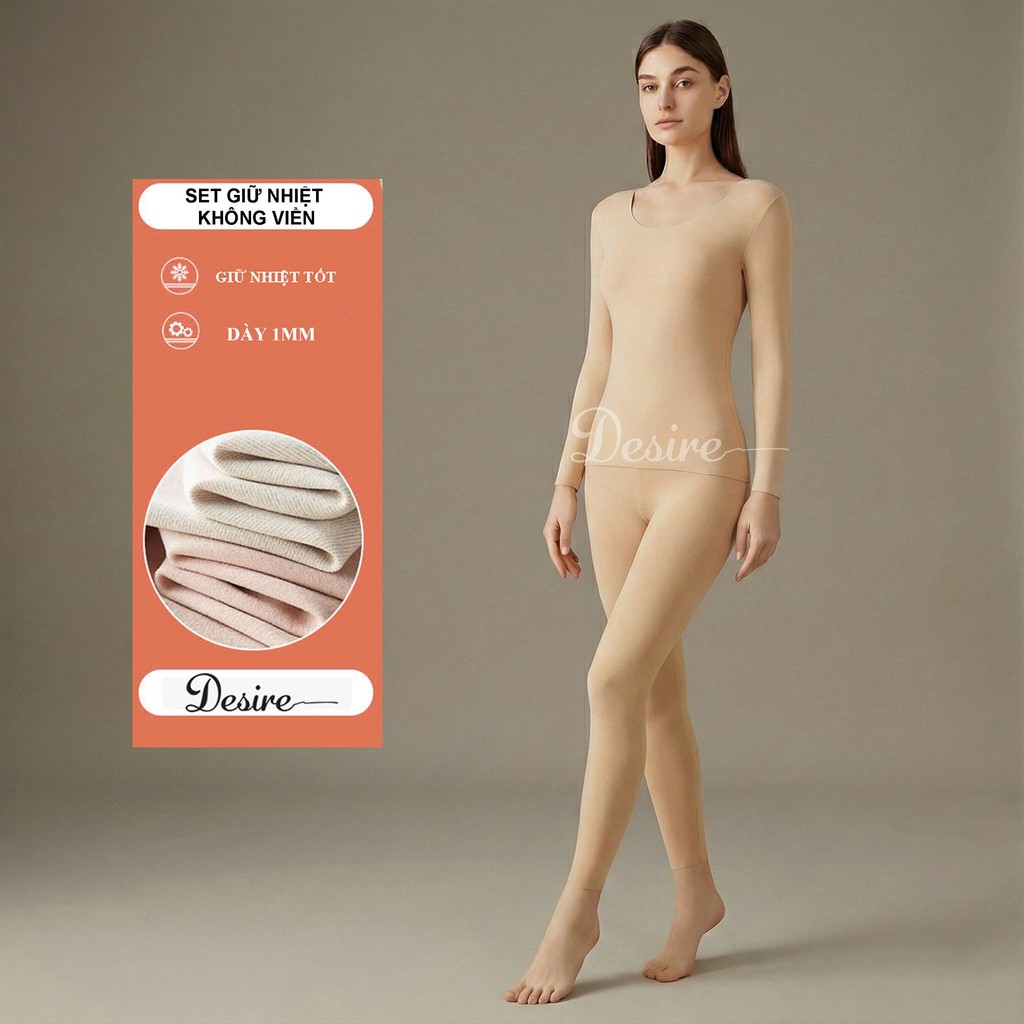 Desire Store, Đồ bộ giữ nhiệt nữ giới mùa đông siêu nhẹ ấm áp vải Nhung lót Len Cashmere không đường viền AGN-002 - Màu Da ko viền, 3XL (70-80 KG) image 11 of 23