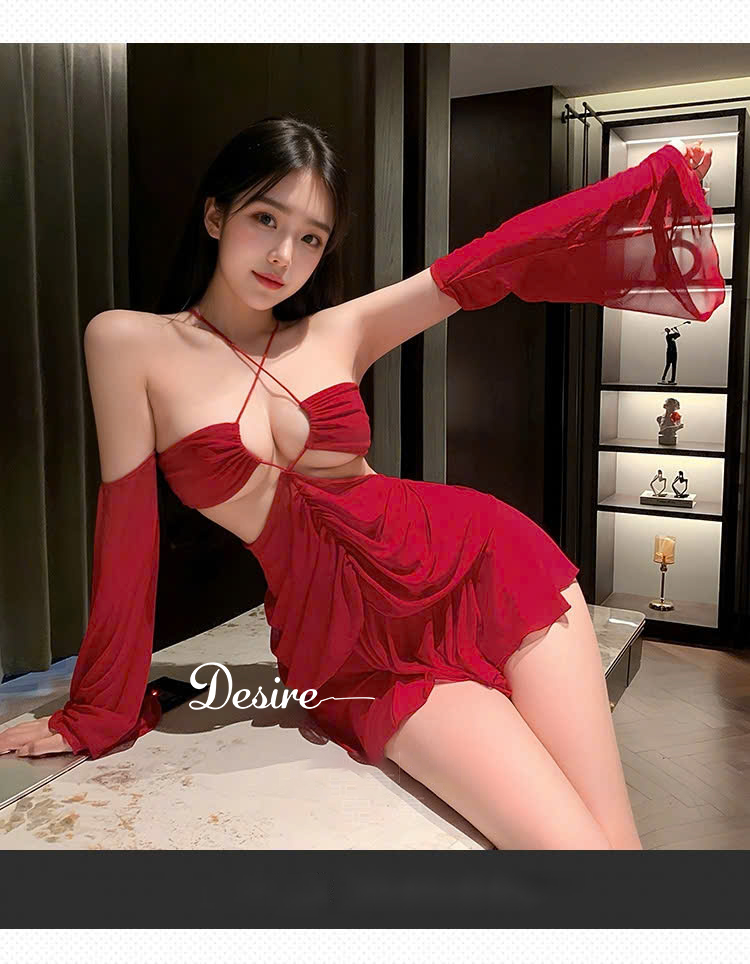 Desire Store, Set Váy ngủ cổ yếm tay áo rời dáng xoè Phong cách gợi cảm sang trọng DESIRE ZY78-1 image 7 of 11