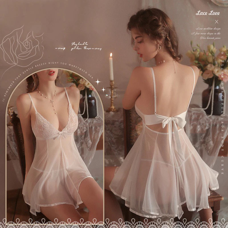 Desire Store, Váy ren sexy siêu mềm mại gợi cảm kèm quần chip lọt cao cấp VN-8301 - Trắng, Freesize image 11 of 11