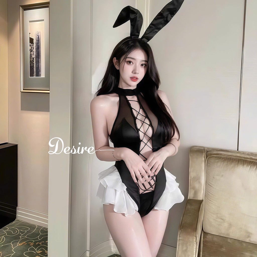 Desire Store, Váy ngủ cosplay cô nàng thỏ chất liệu da bóng phối lưới cao cấp DESIRE VN-2104 image 8 of 11