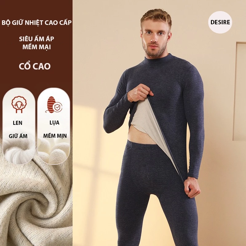Desire Store, Đồ bộ giữ nhiệt nam lót Len Cashmere cổ cao ấm áp mùa đông cao cấp siêu nhẹ dành cho nam giới DGN-03 - Xanh Navy cổ cao, L image 11 of 12