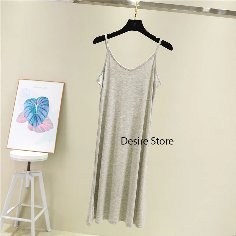 Desire Store, Váy hai dây mặc lót cổ V thun Modal (gỗ sồi) mềm mịn  đầm hai dây mặc lót dáng ôm BTM-1009 - Xám ngắn 80cm, L (50~55kg) image 21 of 30