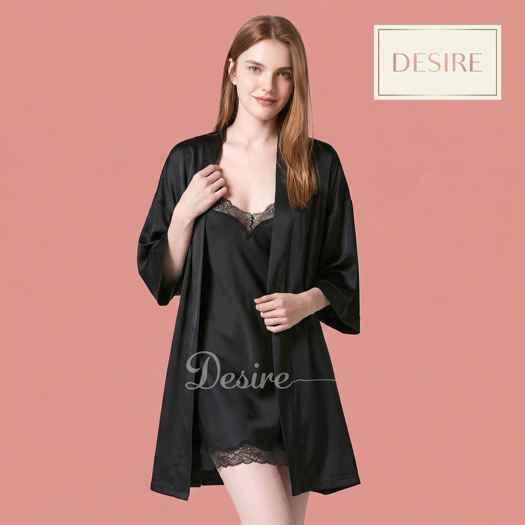 Desire Store, Váy ngủ lụa Đầm ngủ hai dây lụa kèm chip phối ren gợi cảm sexy VN-169 image 6 of 30