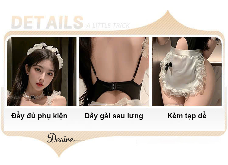 Desire Store, Bộ Bodysuit Cosplay CÔ HẦU GÁI đầy đủ phụ kiện Phong cách gợi cảm sexy DESIRE ZY92 image 7 of 9