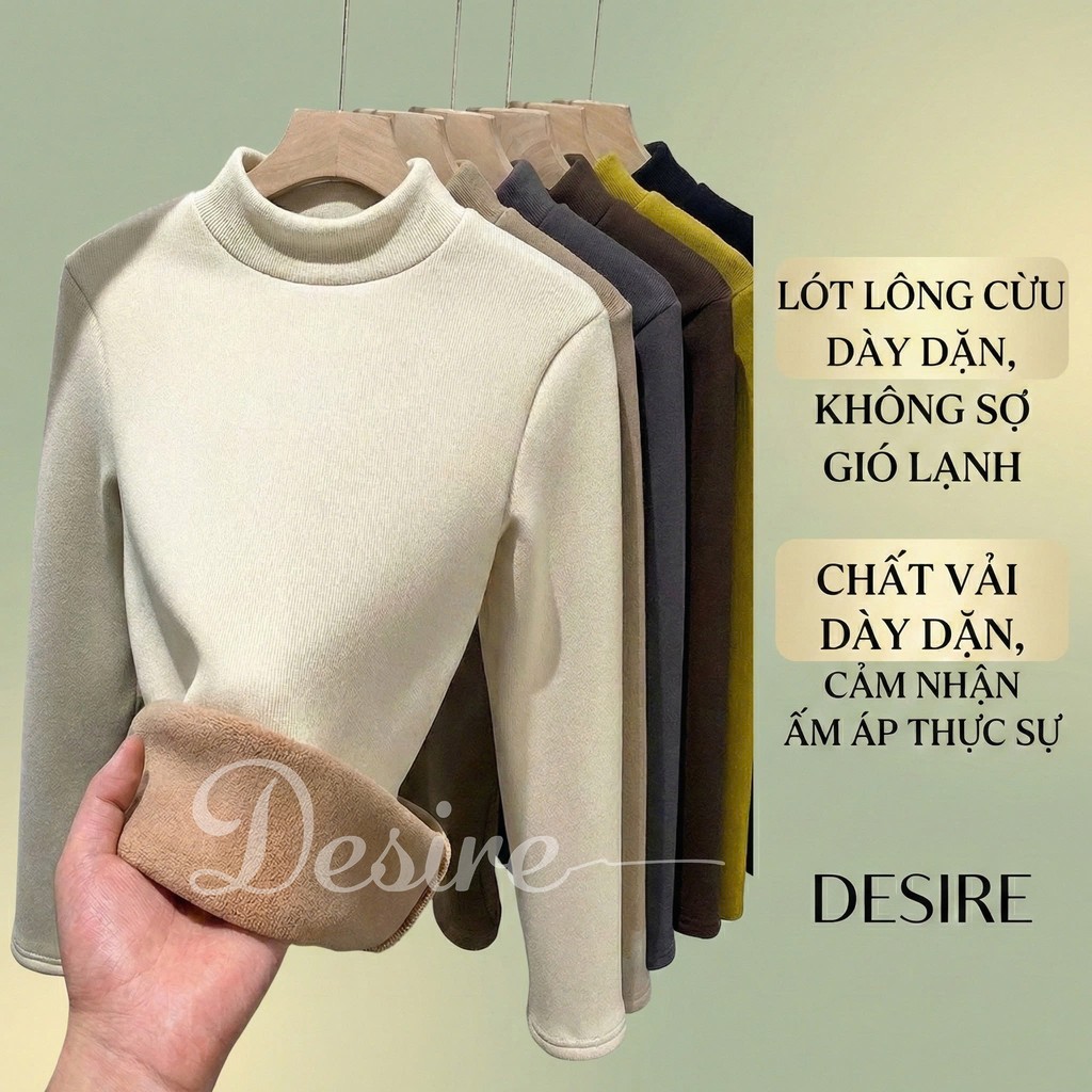 Desire Store, Áo cổ lọ chất Nhung len tăm lót lông cừu dày giữ nhiệt mùa đông ấm áp DESIRE H331 image 2 of 16
