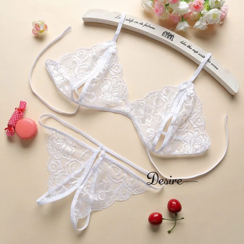 Desire Store, Bộ đồ lót ren xẻ đáy và áo choàng voan set lót ren gợi cảm sexy VN-023 - Nội y trắng image 13 of 15