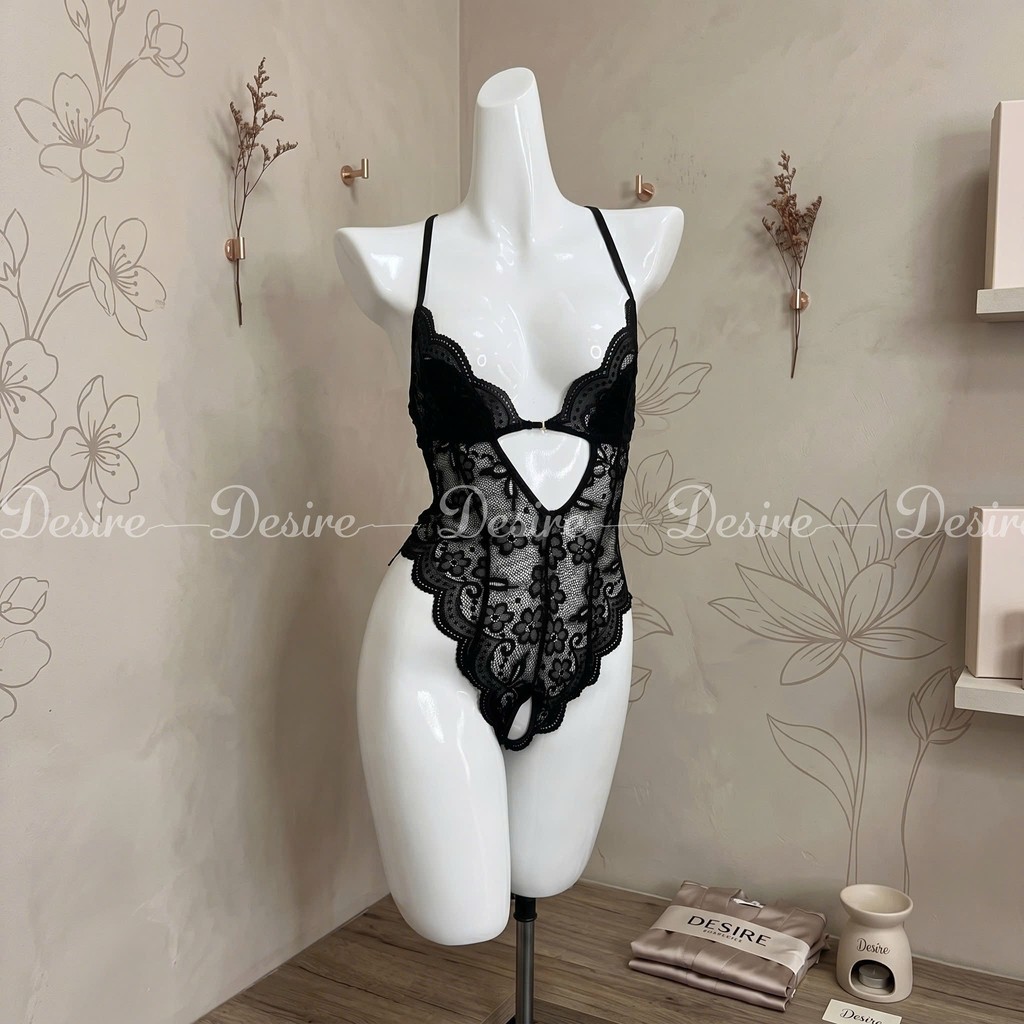 Desire Store, Bodysuit xuyên thấu xẻ đáy - Váy ngủ hai dây liền thân chất ren mềm mại DESIRE VN-8748 - Đen, XL image 11 of 13