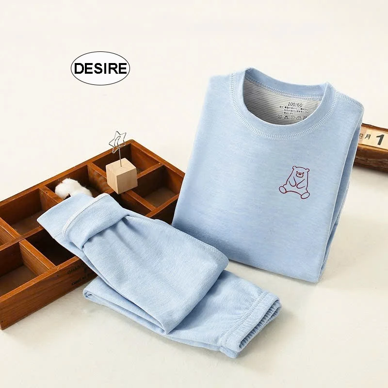 Desire Store, Đồ bộ giữ nhiệt trẻ em cổ tròn chất liệu vải nhung lót Len Cashmere siêu nhẹ mềm mại ấm áp DGN-005 - Xanh cổ tròn, 140 (28-35kg) image 11 of 12