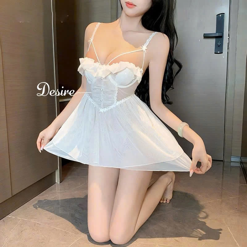 Desire Store, 2063 Váy ngủ ren sexy xuyên thấu có gọng và mút đệm ngực Hàng Cao Cấp  loại 1 DESIRE - Trắng image 12 of 12