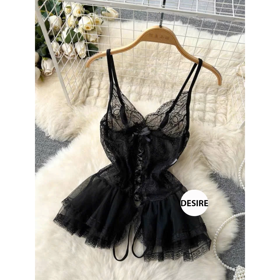 Desire Store, Váy ngủ ren ôm body xẻ đáy tôn dáng gợi cảm sexy VN-8494-2 - Đen image 10 of 11