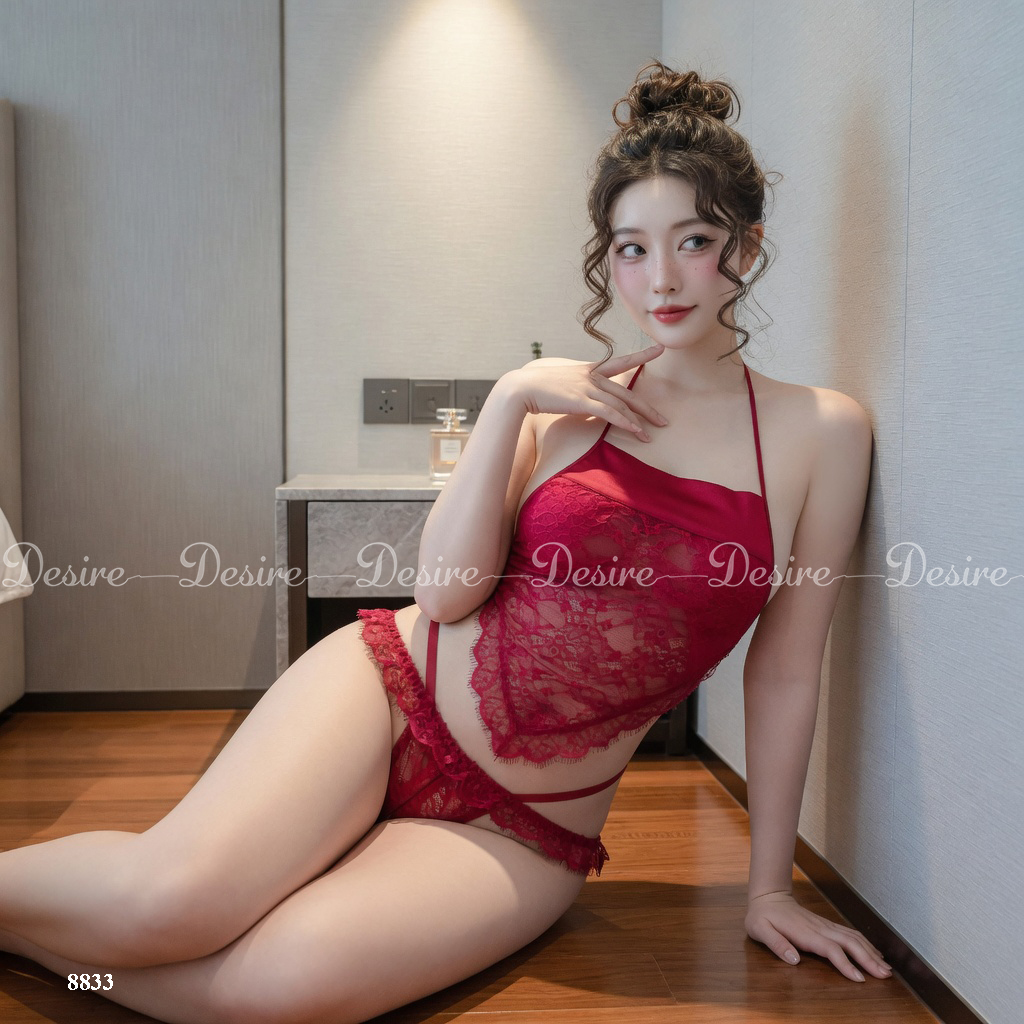 Desire Store, Bộ đồ ngủ yếm lụa cột dây quần xẻ đáy sexy gợi cảm DESIRE VN-8833 image 3 of 33