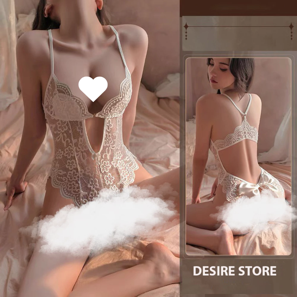 Desire Store, Váy ngủ ren liền thân xẻ đáy cài ngực trước xẻ mông nơ lụa sau gợi cảm sexy DESIRE VN-8748 - TRẮNG, L image 13 of 15
